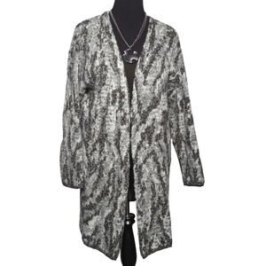 Lucky Brand Womens L Open Front Cardigan Gray Wool Blend Knit Sweater Coat